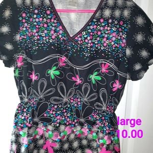 Floral ,colorful scrub top size large